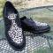 Brighton Italy black Leather Loafer Animal print fur toe Inserts Monk strap shoes womens size 7.5