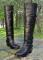 Vintage FRYE Leather 19" Western BOOTS Minimalist Black Pull On Stacked heels Womens 7 B