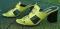 Vintage BRIGHTON (Italy) Leather Slip-On Heels Sandals LIME GREEN Moc Lizard Shoe Womens 7.5N