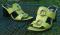 Vintage BRIGHTON (Italy) Leather Slip-On Heels Sandals LIME GREEN Moc Lizard Shoe Womens 7.5N