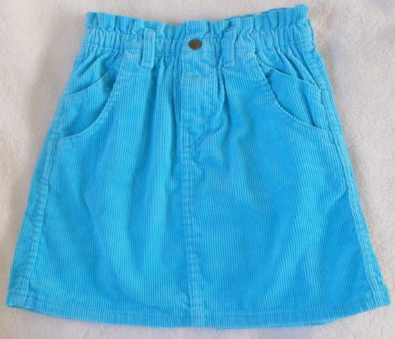 Vintage UNION MADE 80s USA OshKosh B&rsquo;Gosh Turquoise Corduroy Skirt - Zipped - Paper bag style waist- 100% Cotton Cord Little Girls 6X
