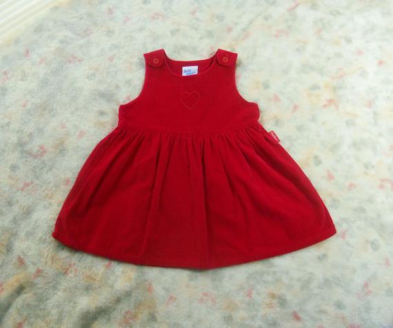 VINTAGE Osh Kosh B'gosh Crimson VELVET Jumper/Dress 100% Cotton Baby Girl 24 mos