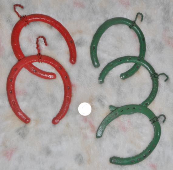 Christmastime HANDMADE USA Steel Race Horse Ornament Shoes~Refurbed RUSTIC~ Your choice of Red or Green