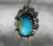 VINTAGE 70's Oval Arizona TURQUOISE Cabochon Pendant Scalloped Bezel Set Sterling Silver