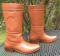 Vintage Mexico Moreno Romero Leather Western Boots Carmel Horseshoe pull on 12" Tall Womens 6.5