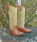 FRYE 15" Leather & Natural Canvas BOOTS Pull On Western Travelers Boots Womens 7B