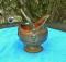 Vintage oxidized COPPER Coal shuttle POT w/DELFT handle --Country Living 5" planter