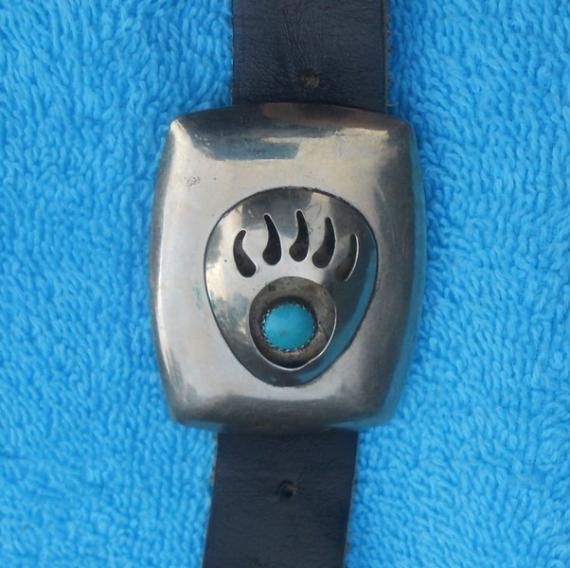 Vintage Fetish BEAR CLAW shadowbox Conchos -Nickel Silver w/sawtooth set Turquoise SW Native American Indian