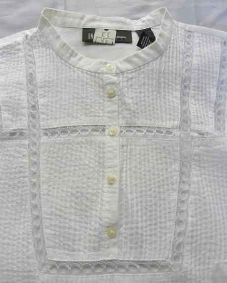 Vintage INC Long Sleeved Blouse White Cotton Post boy Banded Collar Womens 12--Chest 43